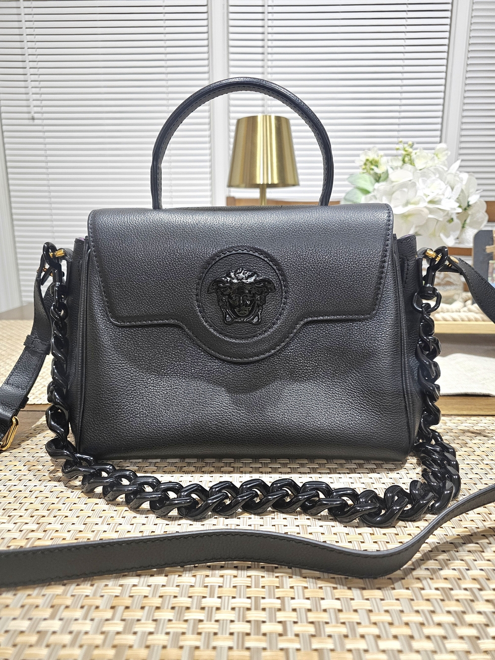 Versace Black Top-Handle Shoulder Bag with Both Straps